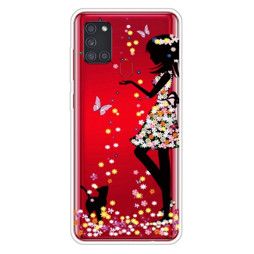 

For Samsung Galaxy A21s Shockproof Painted Transparent TPU Protective Case(Girl)