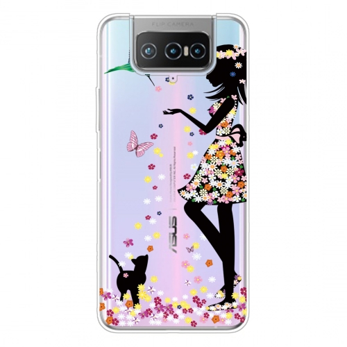 

For Asus Zenfone 7 ZS670KS Shockproof Painted Transparent TPU Protective Case(Girl)