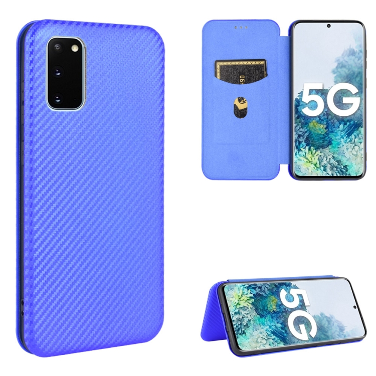 

For Samsung Galaxy S20 FE 5G / 4G & S20 Lite Carbon Fiber Texture Magnetic Horizontal Flip TPU + PC + PU Leather Case with Card Slot & Lanyard(Blue)