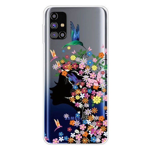 

For Samsung Galaxy M31s Shockproof Painted Transparent TPU Protective Case(Flower Girl)