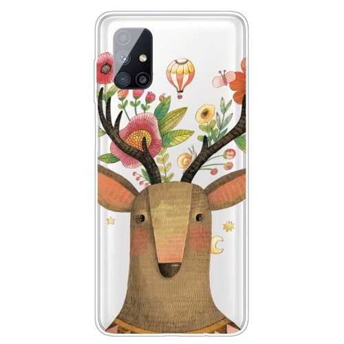 

For Samsung Galaxy M51 Shockproof Painted Transparent TPU Protective Case(Flower Deer)