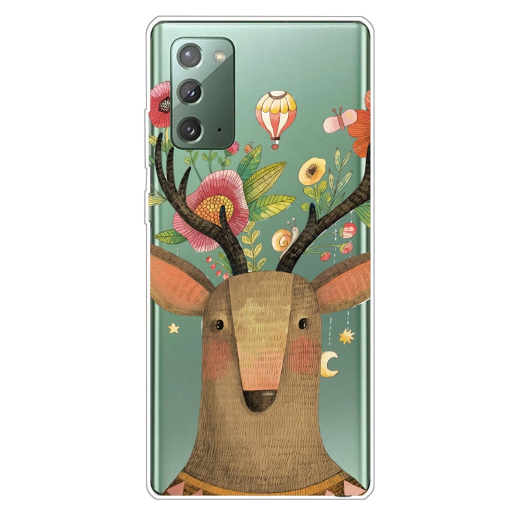 

For Samsung Galaxy Note20 Shockproof Painted Transparent TPU Protective Case(Flower Deer)