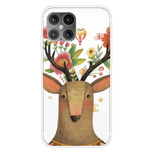 

For iPhone 12 Pro Max Shockproof Painted Transparent TPU Protective Case(Flower Deer)