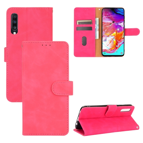 

For Samsung Galaxy A70 Solid Color Skin Feel Magnetic Buckle Horizontal Flip Calf Texture PU Leather Case with Holder & Card Slots & Wallet(Rose Red)