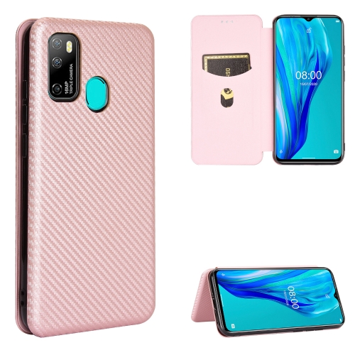 

For Ulefone Note 9P Carbon Fiber Texture Magnetic Horizontal Flip TPU + PC + PU Leather Case with Card Slot(Pink)
