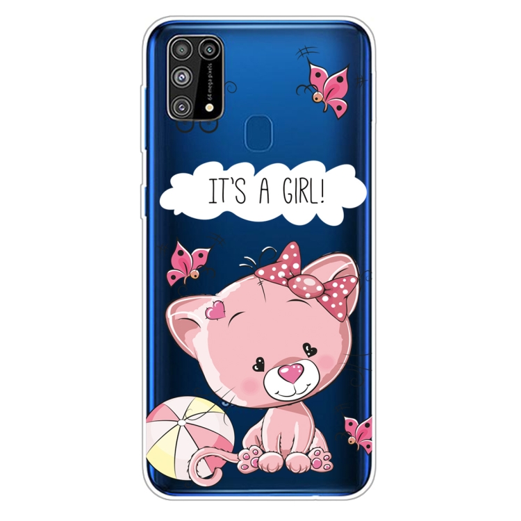

For Samsung Galaxy M31 Shockproof Painted Transparent TPU Protective Case(Cute Cat)