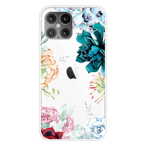 

For iPhone 12 / 12 Pro Shockproof Painted Transparent TPU Protective Case(Gem Flower)