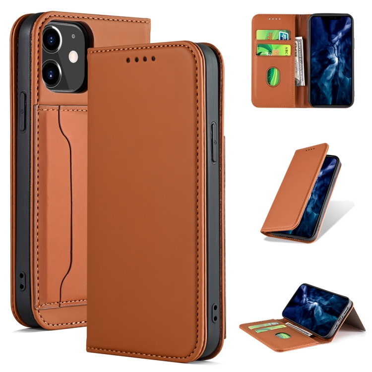 

For iPhone 12 mini Strong Magnetism Shockproof Horizontal Flip Liquid Feel Leather Case with Holder & Card Slots & Wallet(Brown)