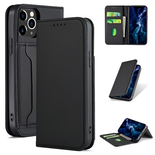 

For iPhone 12 / 12 Pro Strong Magnetism Shockproof Horizontal Flip Liquid Feel Leather Case with Holder & Card Slots & Wallet(Black)