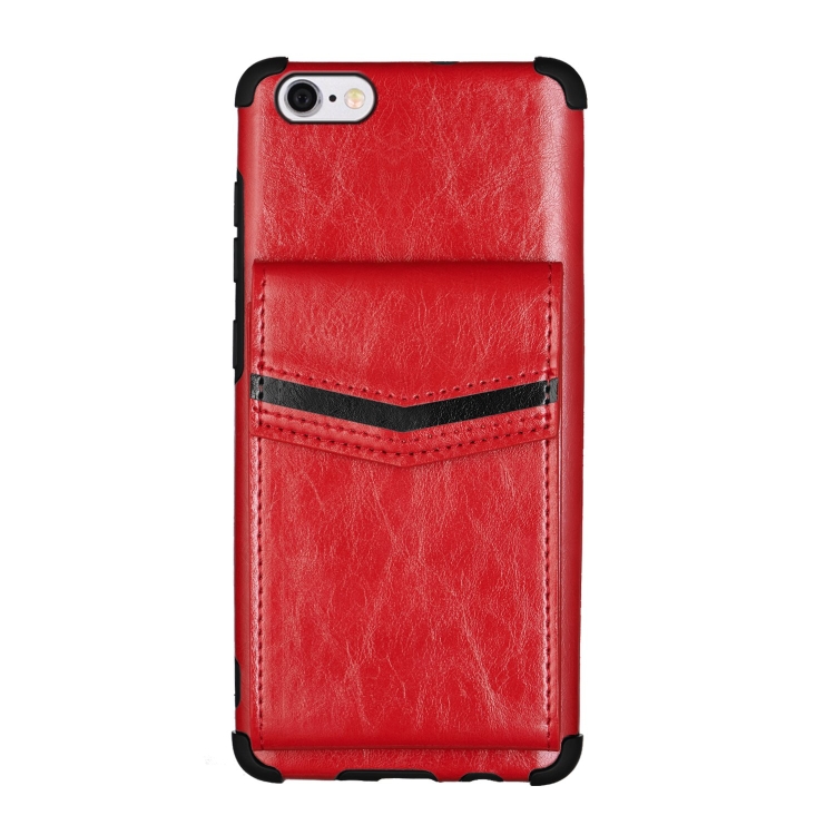 

For iPhone 6 Plus & 6s Plus Flip Card Bag Copper Buckle TPU + PU Leather Back Cover Shockproof Case with Card Slots & Photo Frame(Red)