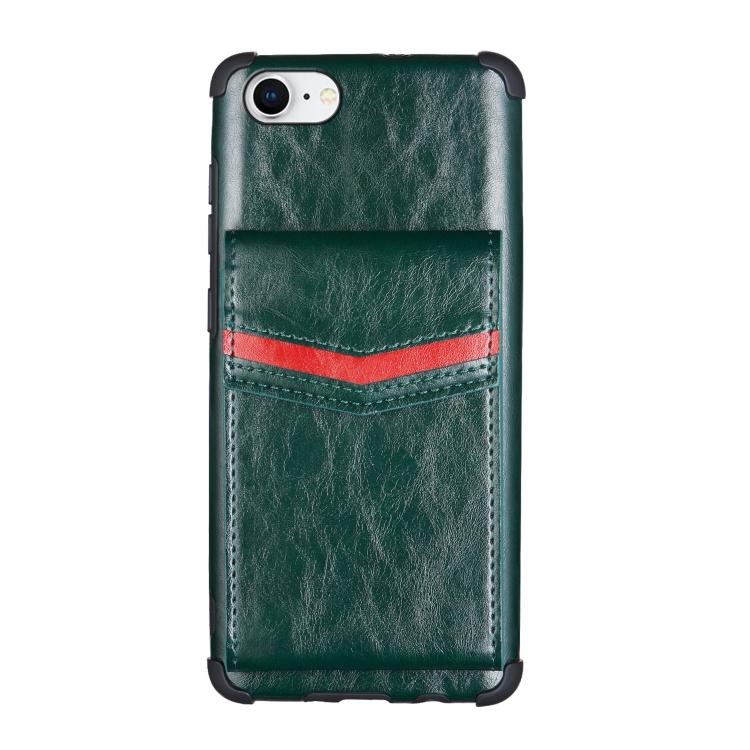 

For iPhone 8 & 7 Flip Card Bag Copper Buckle TPU + PU Leather Back Cover Shockproof Case with Card Slots & Photo Frame(Dark Green)