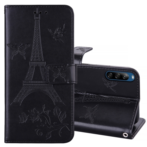 

For Sony Xperia L4 Embossing Tower Butterflies Pattern Horizontal Flip PU Leather Case with Holder & Card Slot & Wallet(Black)