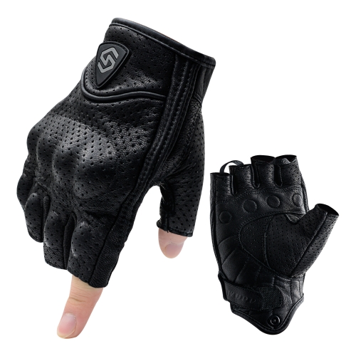 

WUPP CS-1045A Motorcycle Racing Cycling Genuine Leather Breathable Half Finger Gloves, Size:M(Black)