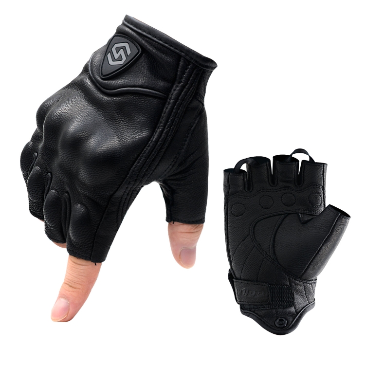 

WUPP CS-1046A Motorcycle Racing Cycling Windproof Genuine Leather Half Finger Gloves, Size:M(Black)