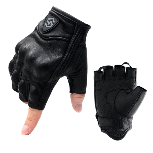 

WUPP CS-1046A Motorcycle Racing Cycling Windproof Genuine Leather Half Finger Gloves, Size:L(Black)