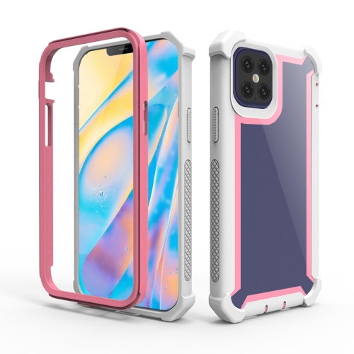 

For iPhone 12 / 12 Pro Four-corner Shockproof All-inclusive Transparent Space Protective Case(Pink White)