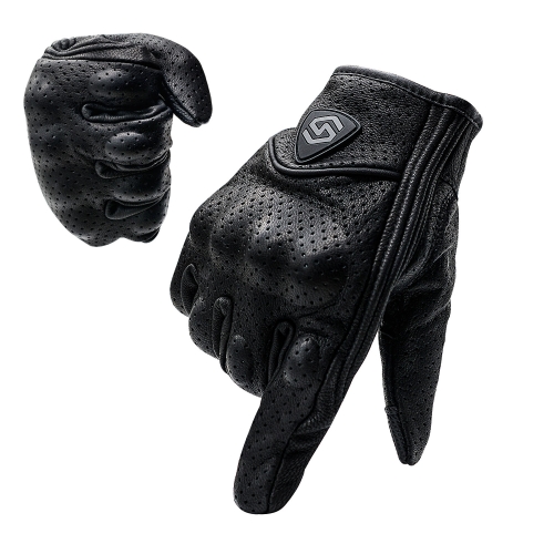 

WUPP CS-1048A Motorcycle Racing Cycling Windproof Breathable Genuine Leather Full Finger Gloves with Holes, Size:XL(Black)