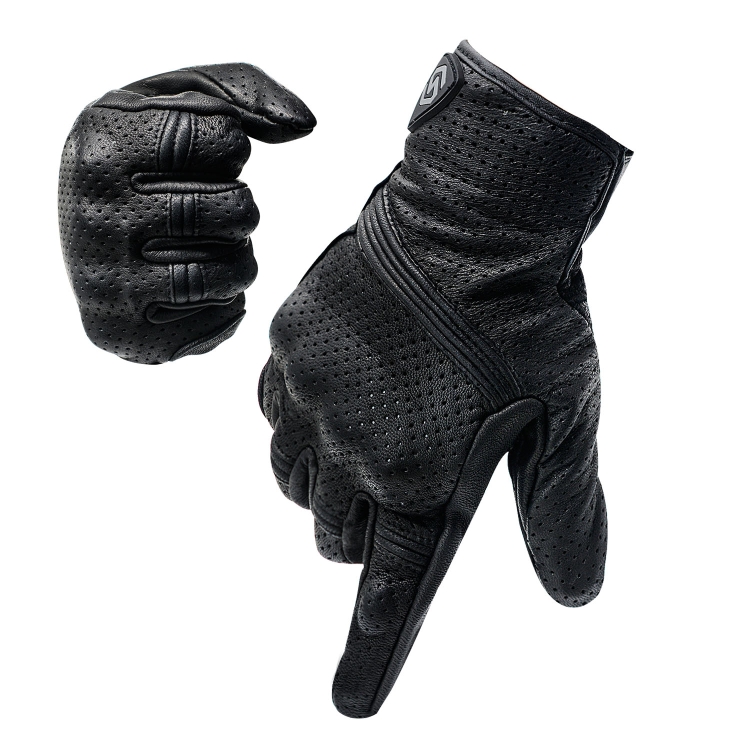 

WUPP CS-1049A Outdoor Motorcycle Cycling Breathable Genuine Leather Full Finger Gloves with Holes, Size:L(Black)
