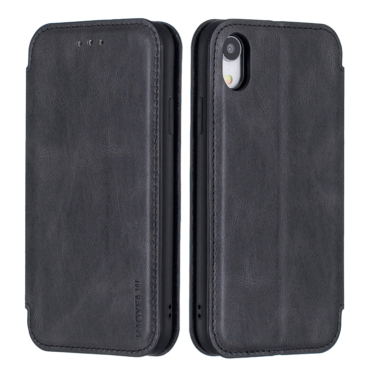 

For iPhone XR Calf Texture Magnetic Horizontal Flip Leather Case with Holder & Card Slots & Wallet(Black)