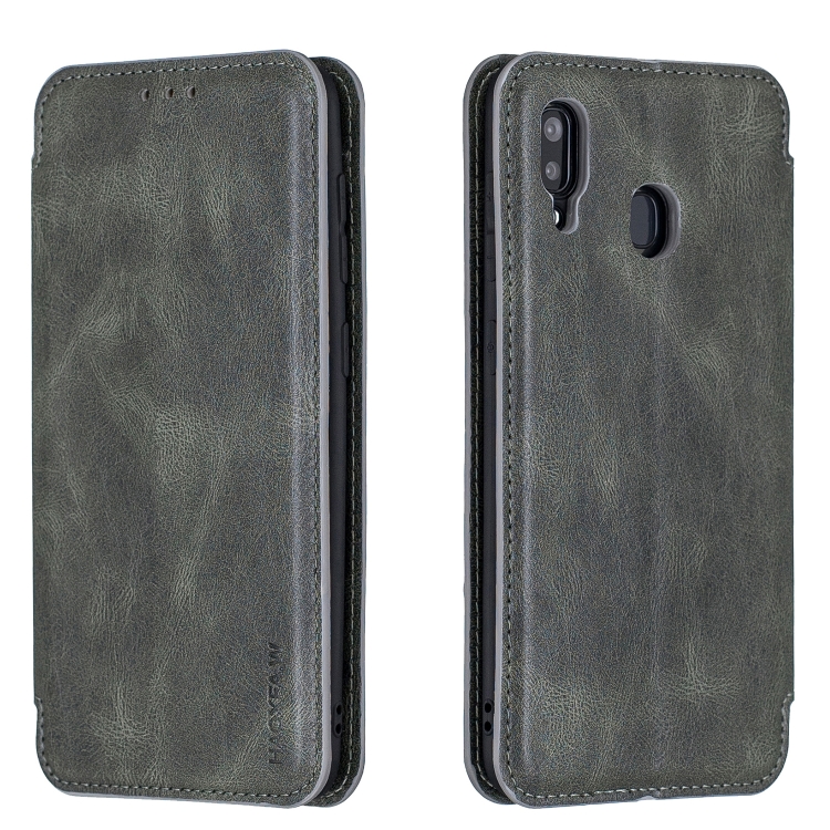 

For Samsung Galaxy A40 Calf Texture Magnetic Horizontal Flip Leather Case with Holder & Card Slots & Wallet(Gray Green)