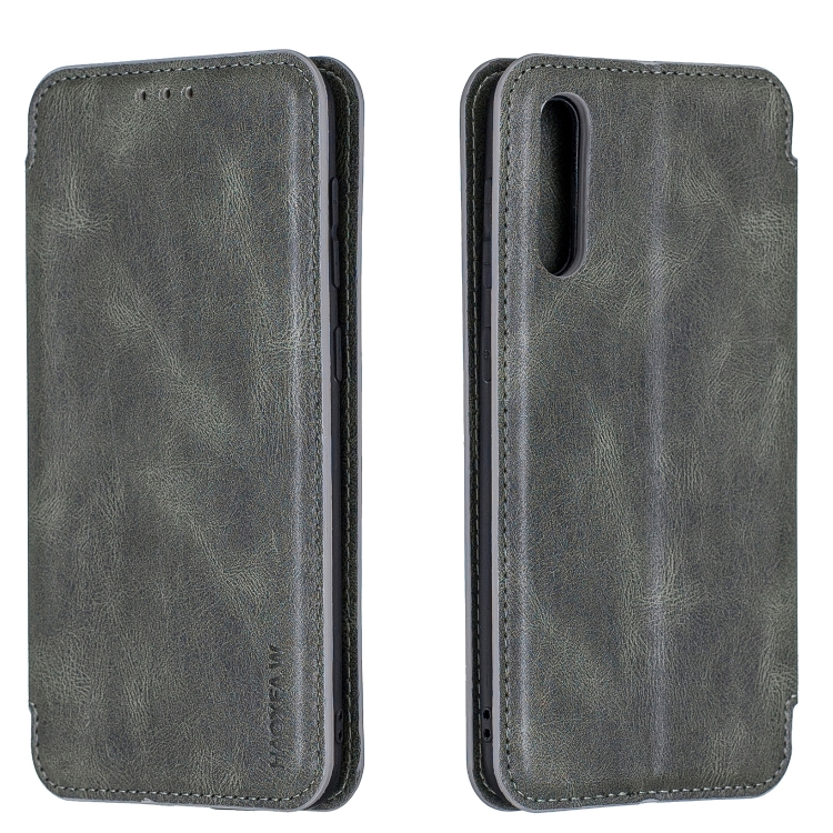 

For Samsung Galaxy A50 Calf Texture Magnetic Horizontal Flip Leather Case with Holder & Card Slots & Wallet(Gray Green)