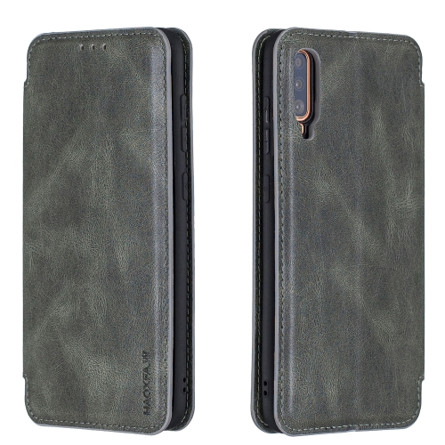 

For Samsung Galaxy A70 Calf Texture Magnetic Horizontal Flip Leather Case with Holder & Card Slots & Wallet(Gray Green)