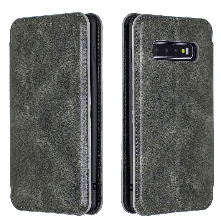 

For Samsung Galaxy S10 Calf Texture Magnetic Horizontal Flip Leather Case with Holder & Card Slots & Wallet(Gray Green)