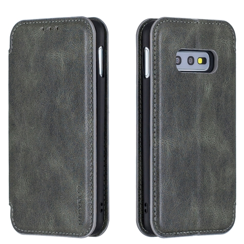 

For Samsung Galaxy S10e Calf Texture Magnetic Horizontal Flip Leather Case with Holder & Card Slots & Wallet(Gray Green)