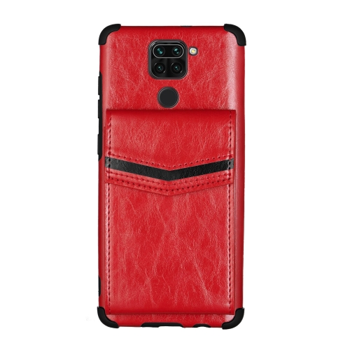 

For Xiaomi Redmi Note 9 Flip Card Bag Copper Buckle TPU + PU Leather Back Cover Shockproof Case with Card Slots & Photo Frame(Red)