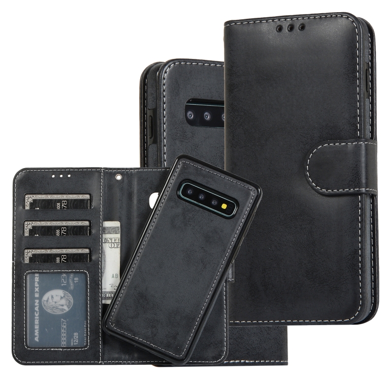 

For Samsung Galaxy S10 Retro 2 in 1 Detachable Magnetic Horizontal Flip TPU + PU Leather Case with Holder & Card Slots & Photo Frame & Wallet(Black)