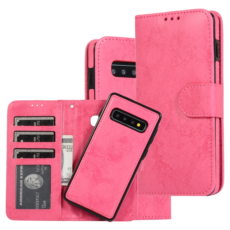 

For Samsung Galaxy S10+ Retro 2 in 1 Detachable Magnetic Horizontal Flip TPU + PU Leather Case with Holder & Card Slots & Photo Frame & Wallet(Pink)