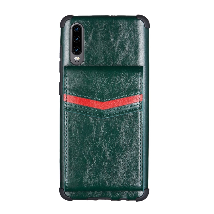 

For Huawei P30 Flip Card Bag Copper Buckle TPU + PU Leather Back Cover Shockproof Case with Card Slots & Photo Frame(Green)