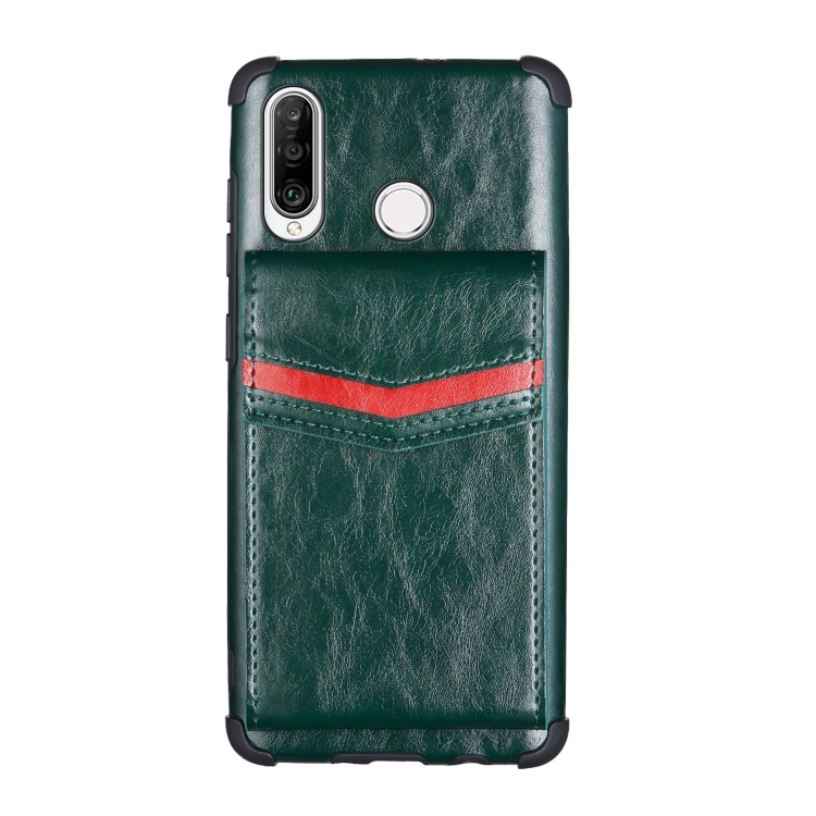 

For Huawei P30 Lite Flip Card Bag Copper Buckle TPU + PU Leather Back Cover Shockproof Case with Card Slots & Photo Frame(Green)