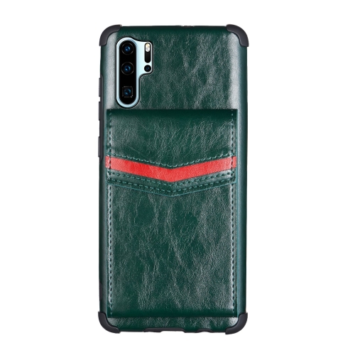 

For Huawei P30 Pro Flip Card Bag Copper Buckle TPU + PU Leather Back Cover Shockproof Case with Card Slots & Photo Frame(Green)