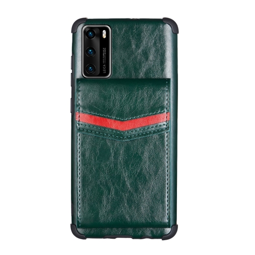 

For Huawei P40 Flip Card Bag Copper Buckle TPU + PU Leather Back Cover Shockproof Case with Card Slots & Photo Frame(Green)