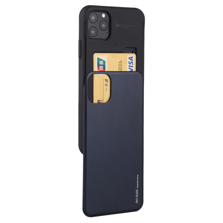 

For iPhone 12 / 12 Pro GOOSPERY SKY SLIDE BUMPER TPU + PC Sliding Back Cover Protective Case with Card Slot(Dark Blue)