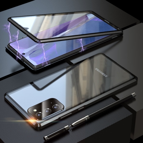 

For Samsung Galaxy Note20 Shockproof Double-sided Tempered Glass Magnetic Attraction Case with Black Camera Lens Protector Cover(Black)