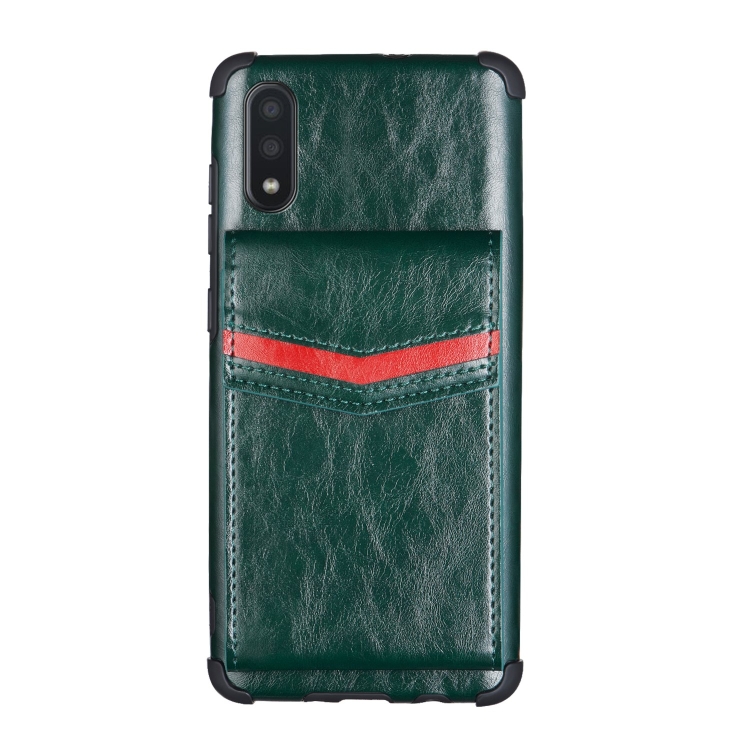 

For Samsung Galaxy A01 Flip Card Bag Copper Buckle TPU + PU Leather Back Cover Shockproof Case with Card Slots & Photo Frame(Green)