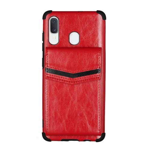 

For Samsung Galaxy A20e Flip Card Bag Copper Buckle TPU + PU Leather Back Cover Shockproof Case with Card Slots & Photo Frame(Red)