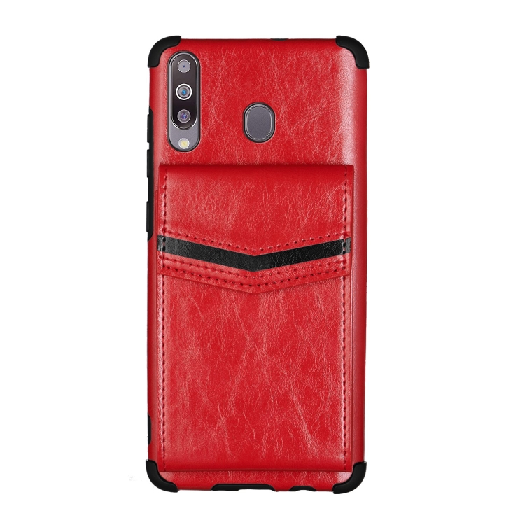 

For Samsung Galaxy A20s Flip Card Bag Copper Buckle TPU + PU Leather Back Cover Shockproof Case with Card Slots & Photo Frame(Red)