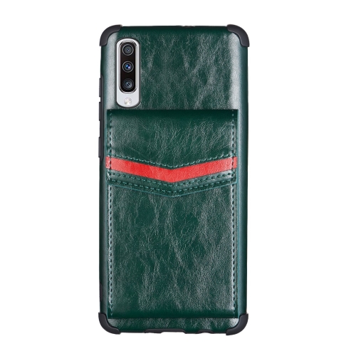 

For Samsung Galaxy A50 Flip Card Bag Copper Buckle TPU + PU Leather Back Cover Shockproof Case with Card Slots & Photo Frame(Green)