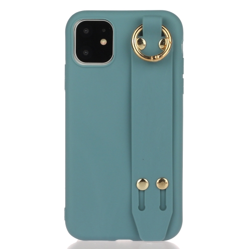 

For iPhone 12 mini Shockproof Solid Color TPU Case with Wristband(Lake Blue)