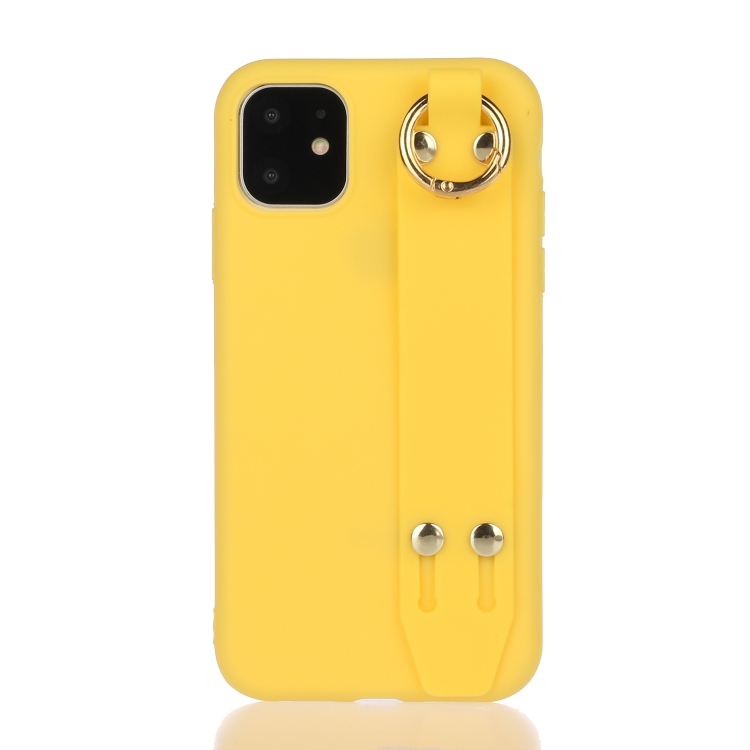 

For iPhone 12 / 12 Pro Shockproof Solid Color TPU Case with Wristband(Yellow)