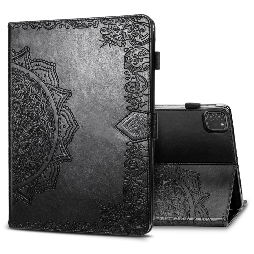 

For iPad Pro 11 (2020) / iPad 11 Pro (2018) Halfway Mandala Embossing Pattern Horizontal Flip PU Leather Case with Card Slots & Holder(Black)