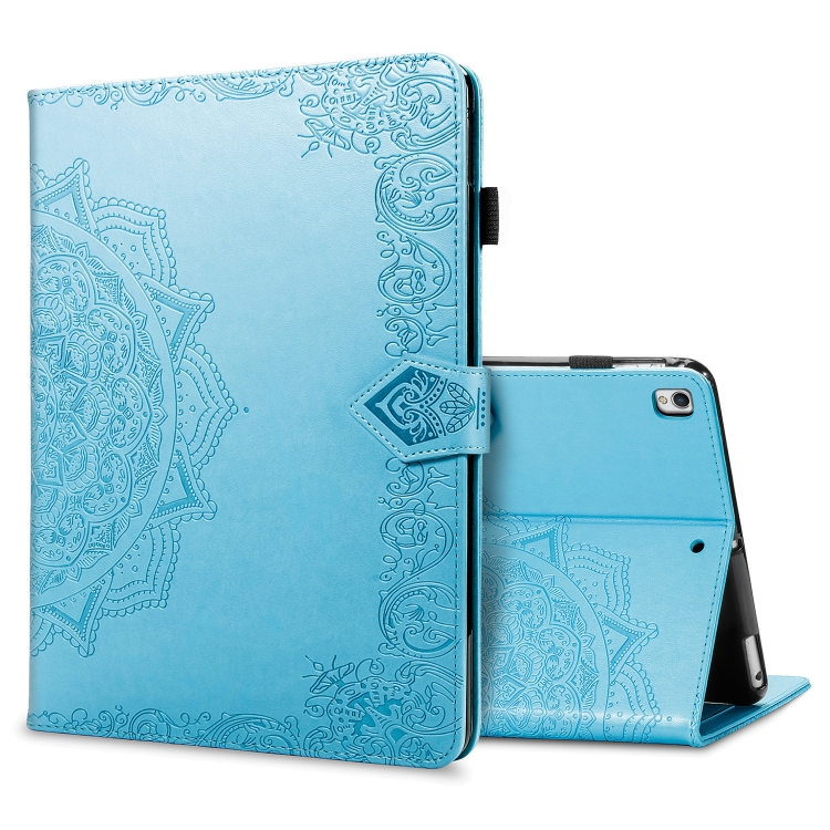

For iPad Pro 10.5 inch Halfway Mandala Embossing Pattern Horizontal Flip PU Leather Case with Card Slots & Holder(Blue)