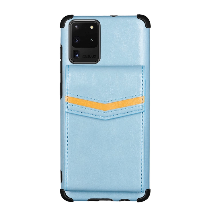 

For Samsung Galaxy S20 Ultra Flip Card Bag Copper Buckle TPU + PU Leather Back Cover Shockproof Case with Card Slots & Photo Frame(Blue)