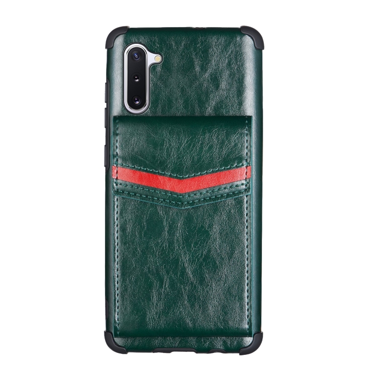 

For Samsung Galaxy Note 10 Flip Card Bag Copper Buckle TPU + PU Leather Back Cover Shockproof Case with Card Slots & Photo Frame(Green)