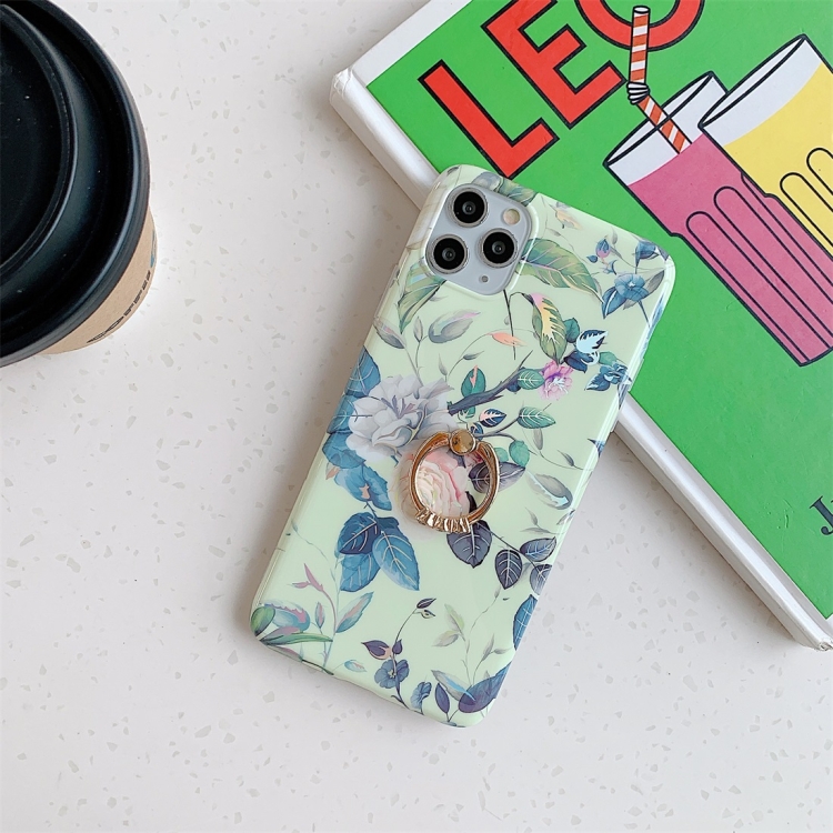 

For iPhone 11 Colorful Laser Flower Series TPU Mobile Phone Case with Diamond Ring Holder(Rose)