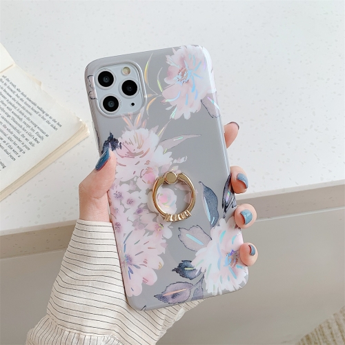 

For iPhone 11 Pro Colorful Laser Flower Series TPU Mobile Phone Case with Diamond Ring Holder(Pink Flower)