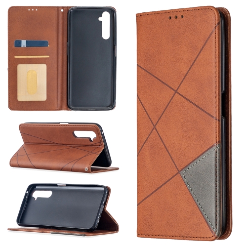 

For OPPO Realme 6 Pro Rhombus Texture Horizontal Flip Magnetic Leather Case with Holder & Card Slots(Brown)